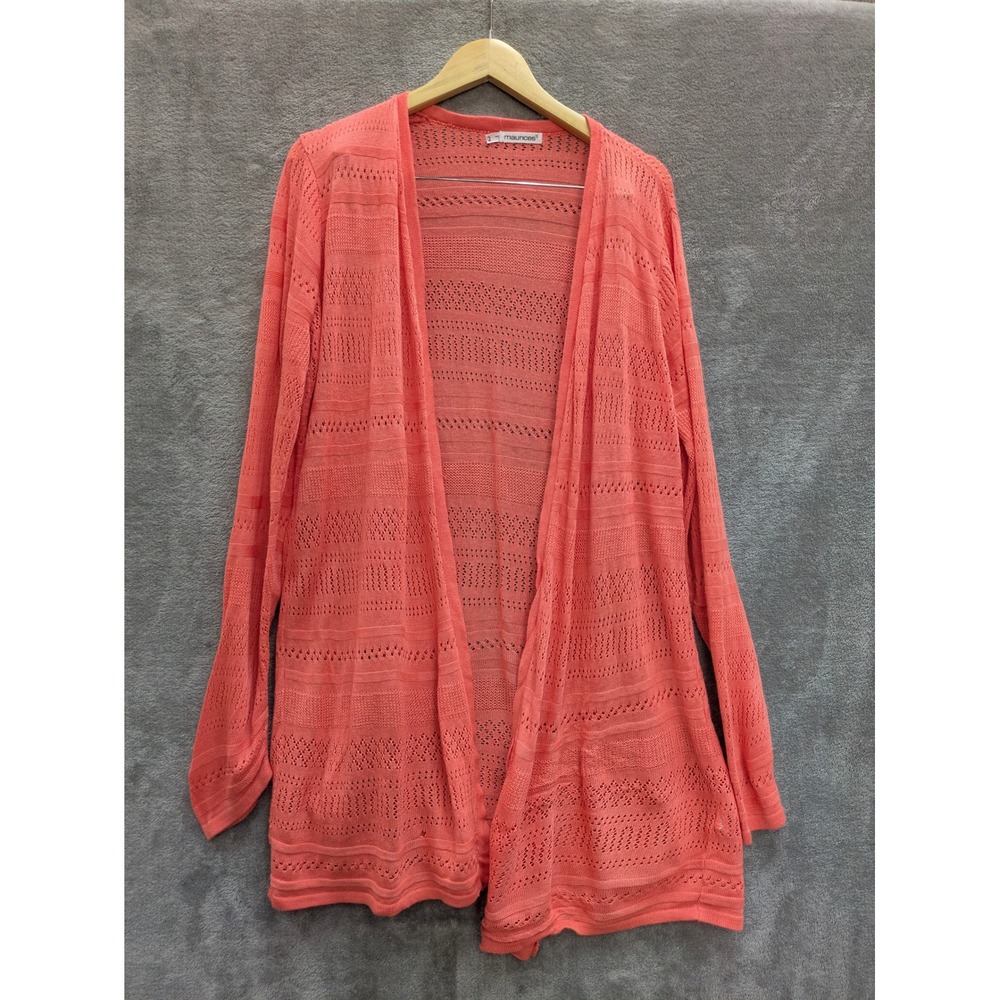 Boho Pointelle‎ Open Cardigan Womens 2X Plus Size Coral Long Sleeve Knit Sweater